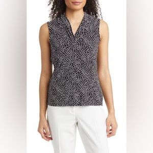 Anne Klein Women's Black & White Dot Print Slinky Tank Top sizeS